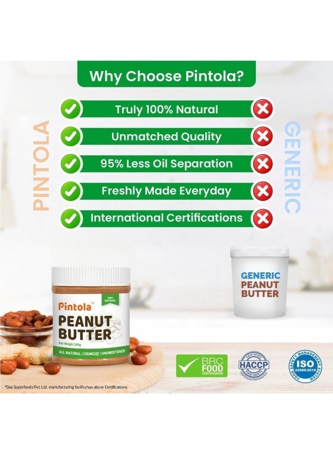 Pintola All Natural Unsweetened Crunchy Peanut Butter 340g (pack of 2), High in Protein, Gluten Free, Vegan, Cholesterol Free - Image 3